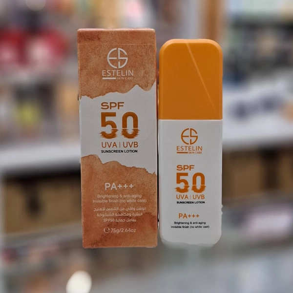 لوسیون فلوئید ضد آفتاب استلین روشن کننده و ضد لک SPF50 اصل بی رنگ 75 گرم | ESTELIN SUNSCREEN LOTION Brightening & anti-aging spf50